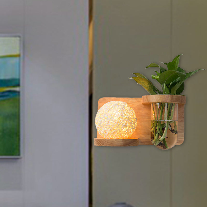 Vivolux | 1 Hoofd Barrel/Globe Wandlamp Industriële Hout Opale Glas LED Wandverlichting voor Woonkamer, Links/Rechts