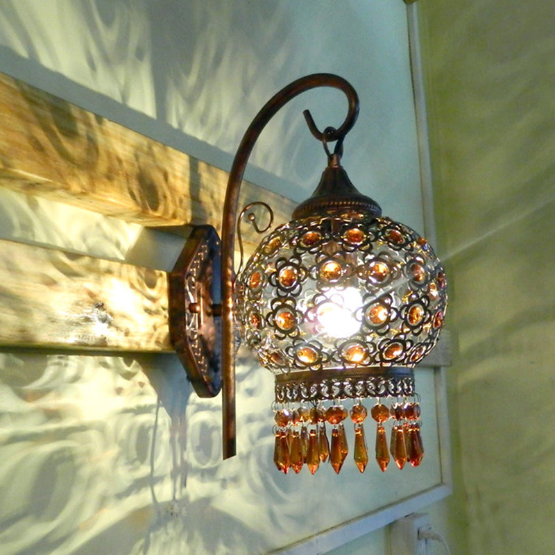 Vivolux | Rust 1-Lampe Wandleuchte Bohemian Metall Global Wandmontage Beleuchtung mit hängendem Kristall für Schlafzimmer