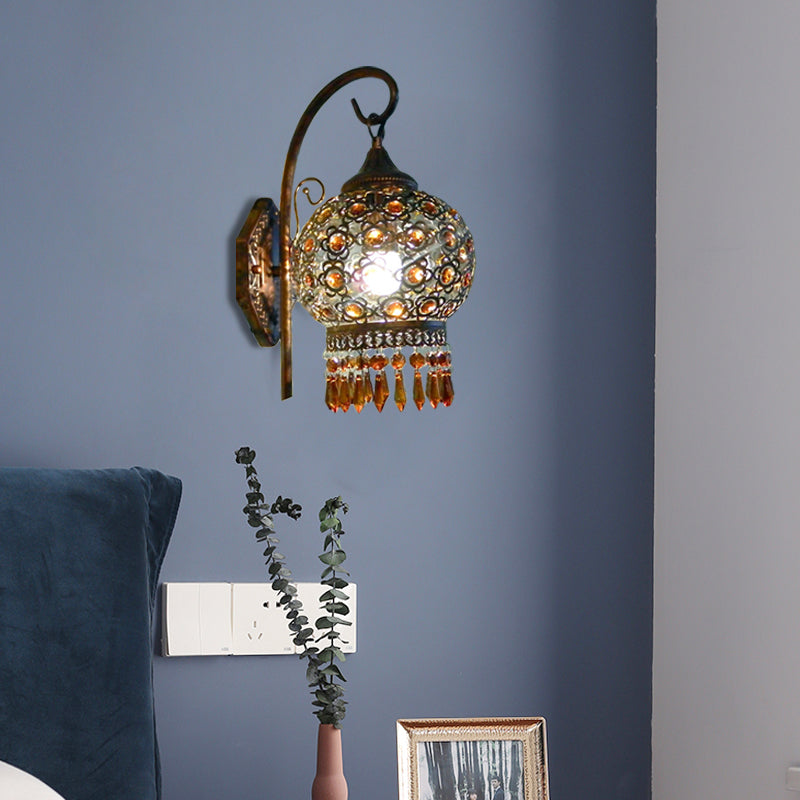 Vivolux | Rust 1-Lampe Wandleuchte Bohemian Metall Global Wandmontage Beleuchtung mit hängendem Kristall für Schlafzimmer