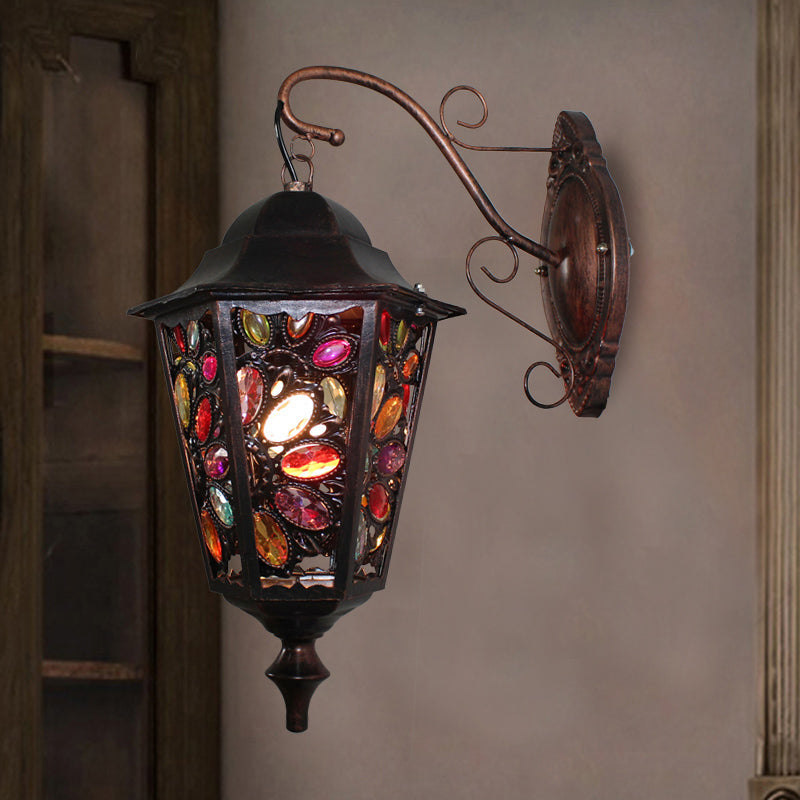 Vivolux | 1 Kopf Blume/Kreis Wandleuchte Bohemian Schwarzes Metall Wandlicht mit gebogenem Arm für Restaurant