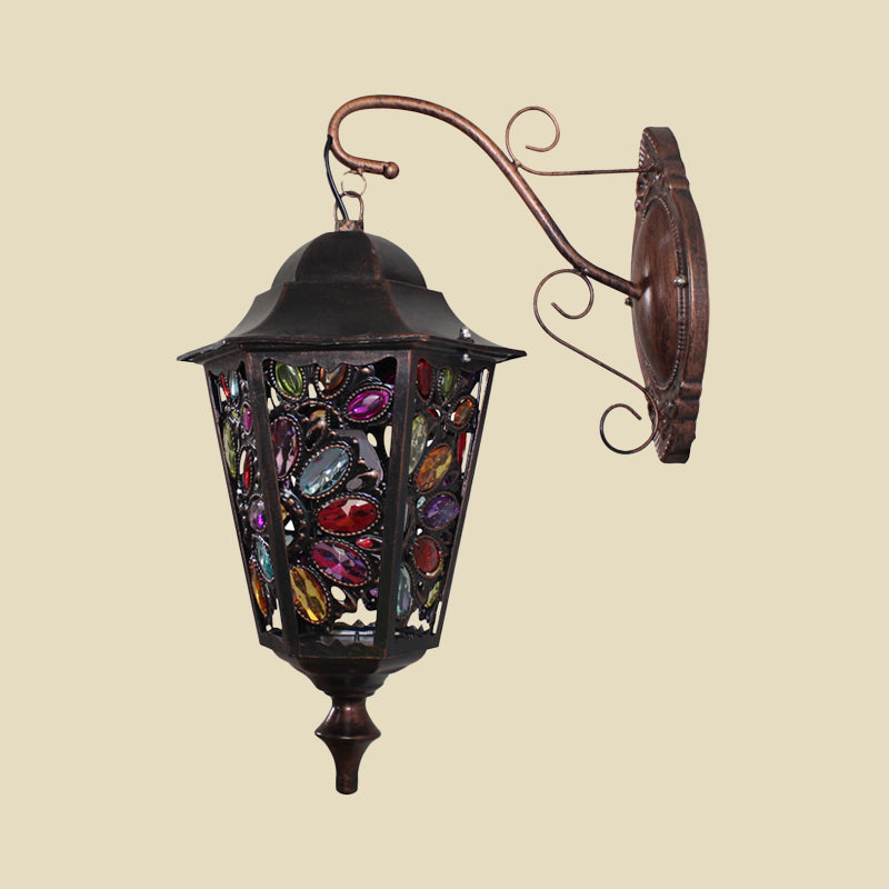 Vivolux | 1 Kopf Blume/Kreis Wandleuchte Bohemian Schwarzes Metall Wandlicht mit gebogenem Arm für Restaurant
