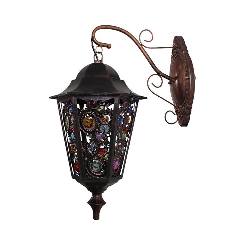 Vivolux | 1 Kopf Blume/Kreis Wandleuchte Bohemian Schwarzes Metall Wandlicht mit gebogenem Arm für Restaurant