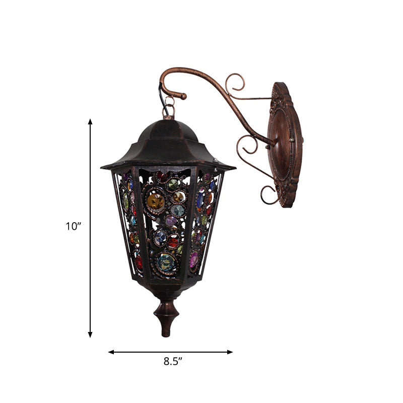 Vivolux | 1 Kopf Blume/Kreis Wandleuchte Bohemian Schwarzes Metall Wandlicht mit gebogenem Arm für Restaurant