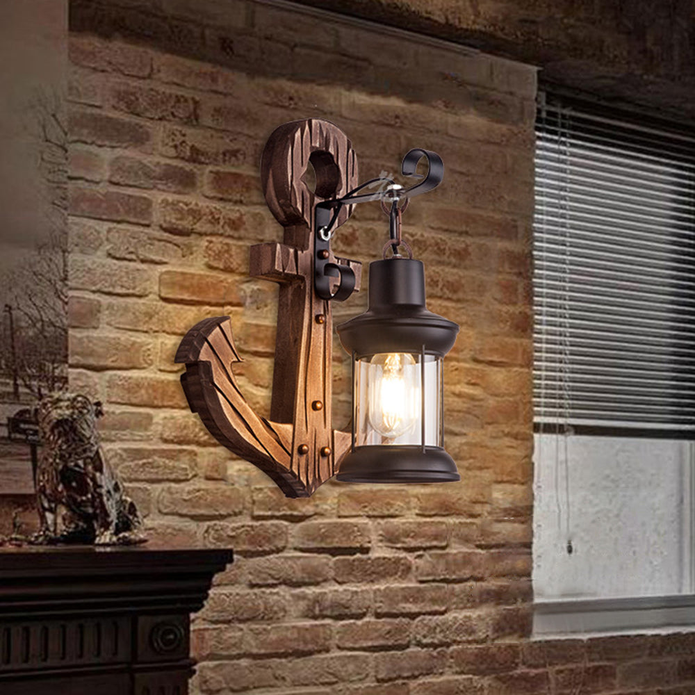 Vivolux | Vintage Anker LED Wandleuchte - Industrie Metall & Holz für Esszimmer/Wohnzimmer