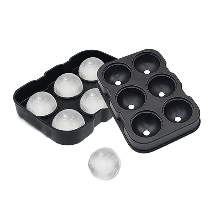 Vivolux | Umweltfreundliche, ungiftige Lebensmittelqualität Silikon 6 Kugeln runde Eiswürfelform Eisball Silikon-Eiswürfel mit Deckel