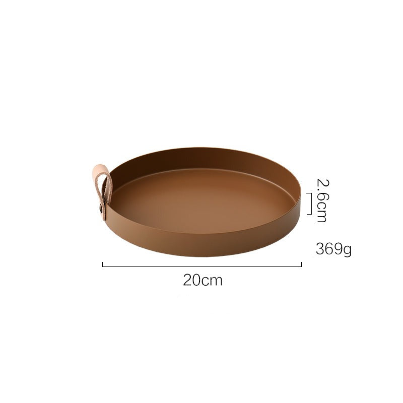 Vivolux | Nordic Style Ledergriff Schmiedeeisen runder Tablett Farbablageplatte Wasserglasplatte Wohnkultur