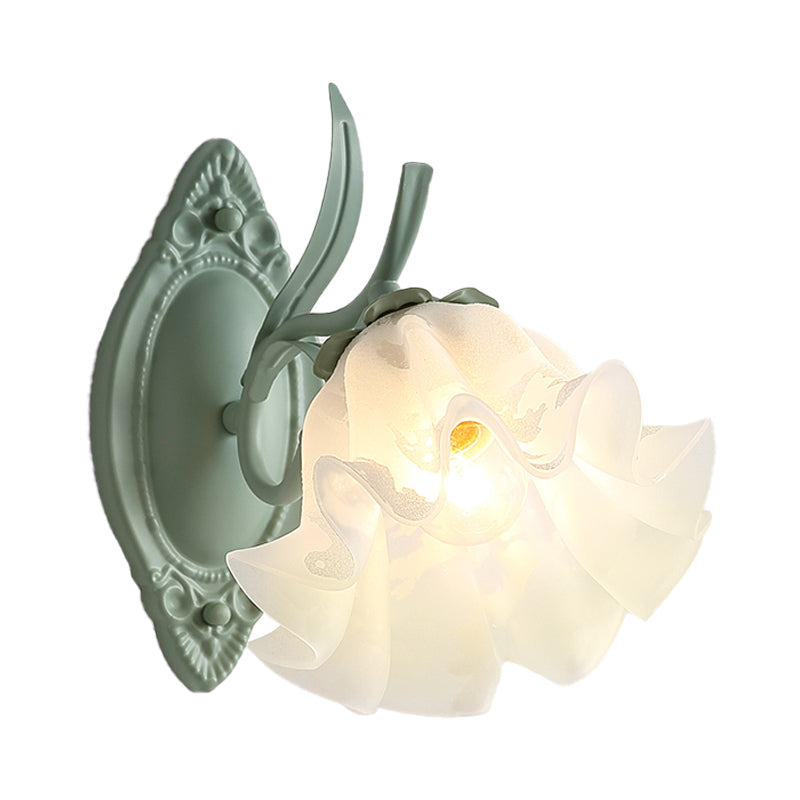 Vivolux | Schalengeschneider Schlafzimmer Wandleuchte Lampe Koreanische Blume Metall 1 Licht Grau und Grün Wandbeleuchtung