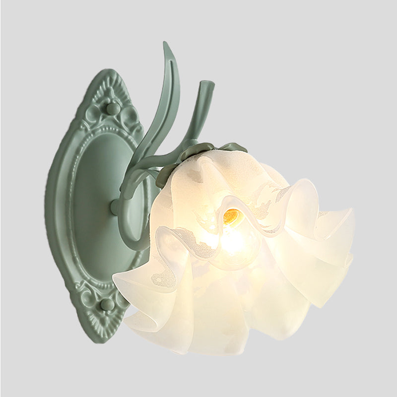 Vivolux | Schalengeschneider Schlafzimmer Wandleuchte Lampe Koreanische Blume Metall 1 Licht Grau und Grün Wandbeleuchtung