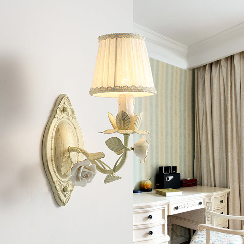 Vivolux | Beige Conical Wandlamp Licht Pastorie Metaal 1/2 Lampen Slaapkamer Bloem Wandmontage Lamp met Stofschaduw