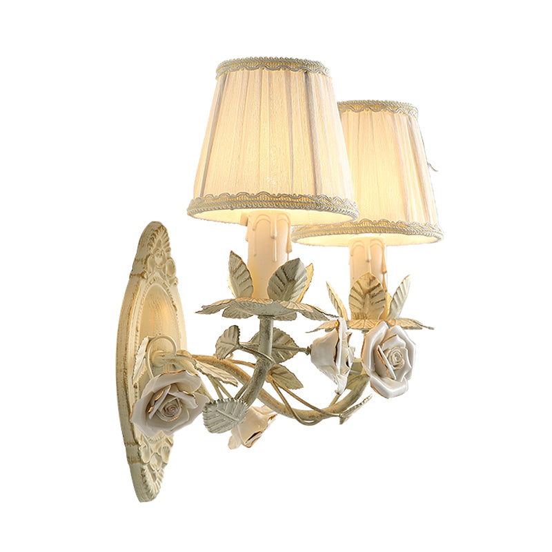 Vivolux | Beige Conical Wandlamp Licht Pastorie Metaal 1/2 Lampen Slaapkamer Bloem Wandmontage Lamp met Stofschaduw