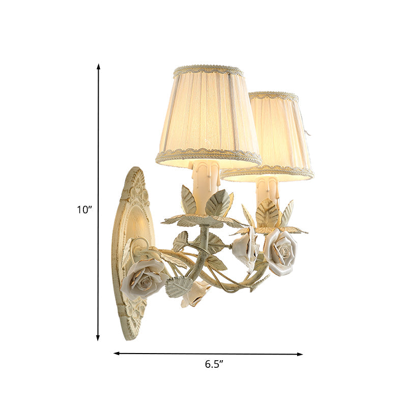 Vivolux | Beige Conical Wandlamp Licht Pastorie Metaal 1/2 Lampen Slaapkamer Bloem Wandmontage Lamp met Stofschaduw