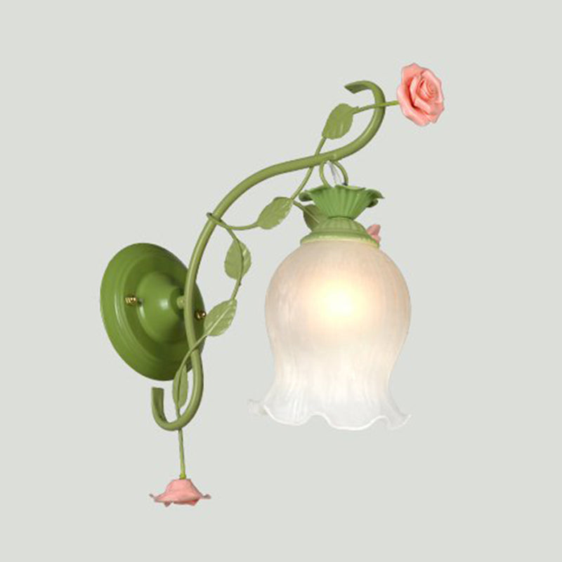 Vivolux | Skalloped Schlafzimmer Wandleuchte Koreanische Blume Metall 1 Licht Grün Wandmontage Beleuchtung