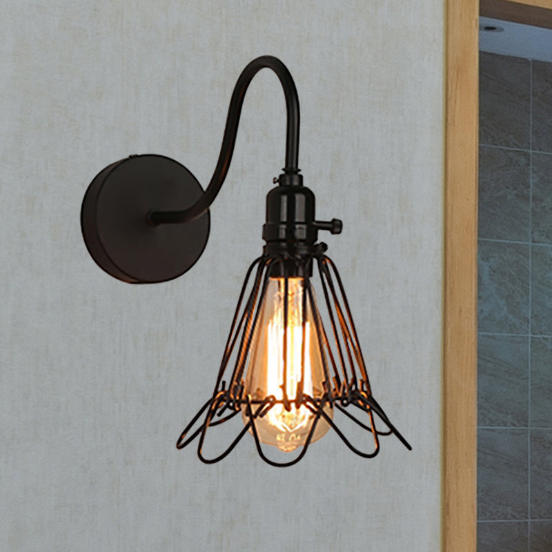 Vivolux | 1 Kopf Metall Wandlampe Antik Stilvoll Schwarz Drahtgestell Restaurant Wand Sconce Licht mit Blütenblattdesign