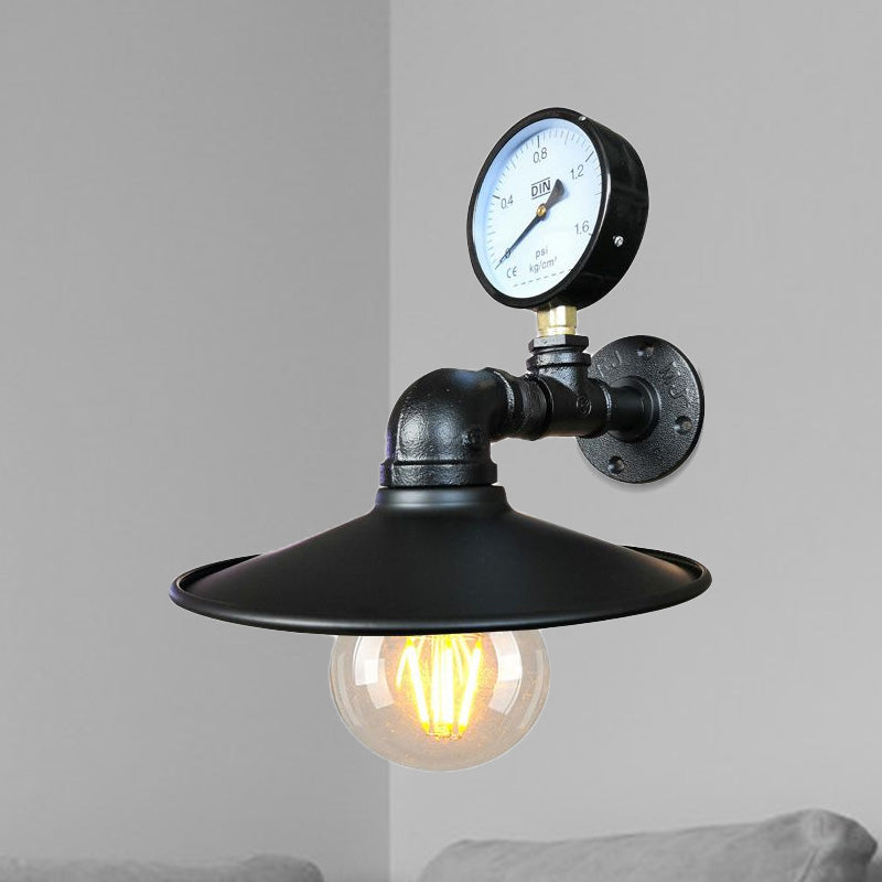 Vivolux | 1 Glühbirne Flared Wandbeleuchtung mit Gauge Deco Vintage Industrie Schwarz/Wetterschutz Kupfer Metallisch Sconce Lampe