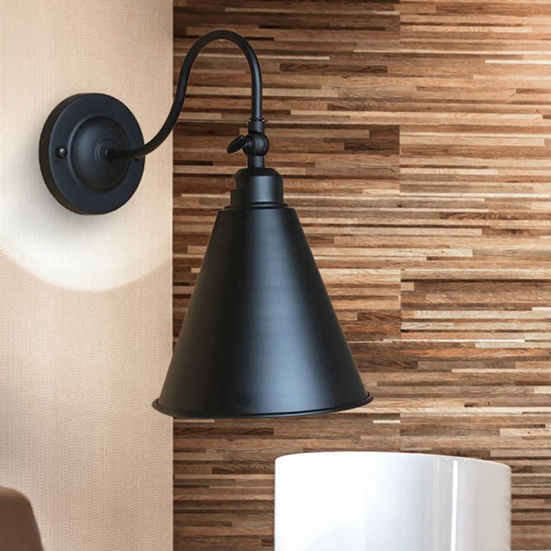 Vivolux | 1 Kopf Kegelförmige Wandbeleuchtung Industriell Schwarze Metall Wandleuchte mit Flexarm für Schlafzimmer