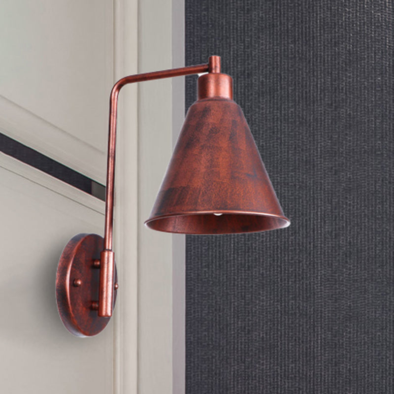 Vivolux | 1 Glühbirne Konische Wandlampe Vintage Stil Schwarz/Rost Eisen Wandmontierte Lampe mit Winkelarm für Bauernhaus