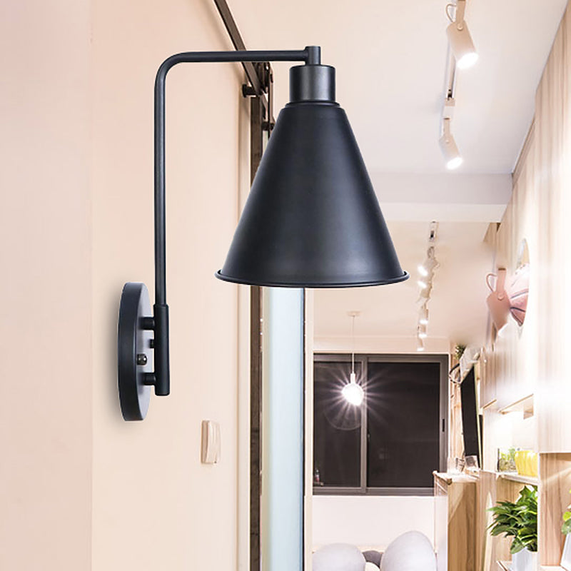 Vivolux | 1 Glühbirne Konische Wandlampe Vintage Stil Schwarz/Rost Eisen Wandmontierte Lampe mit Winkelarm für Bauernhaus