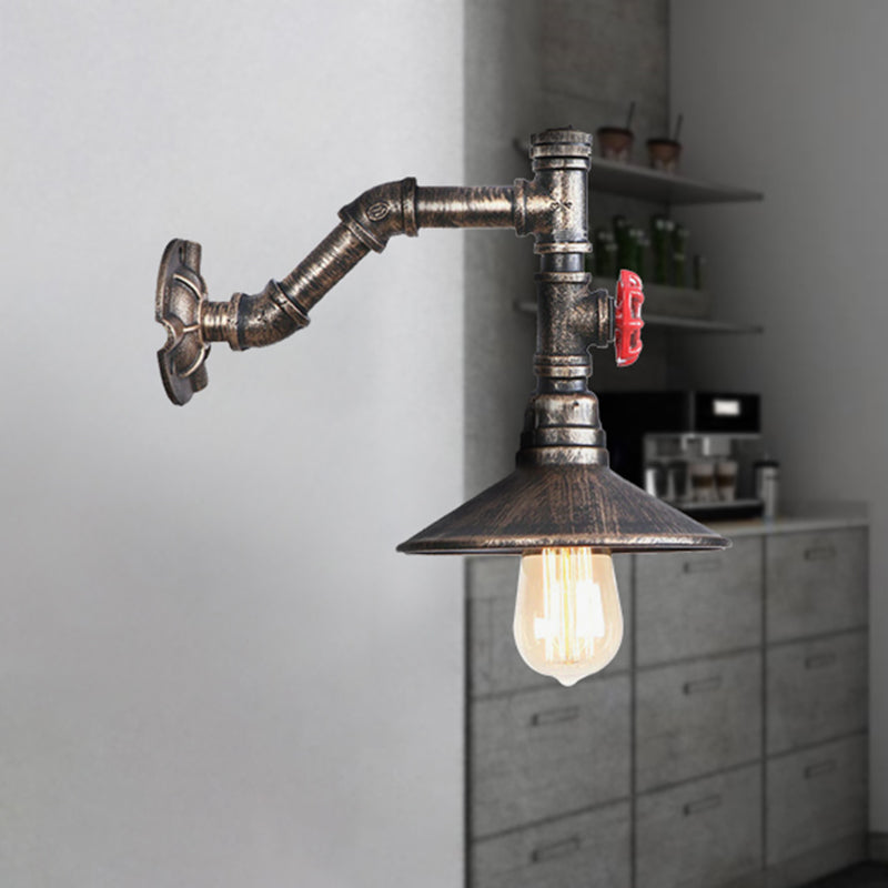 Vivolux | 1 Glühbirne konische Wandmontage Leuchte rustikaler Stil antik bronze Metall Wandbeleuchtung mit Rohrleitungen