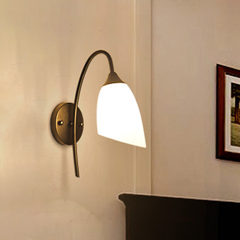 Vivolux | 1 Glühbirne Winkel Shade Wandmontierte Licht Fixture Modern Schwarz/Gold Milchglas Beleuchtung für Schlafzimmer
