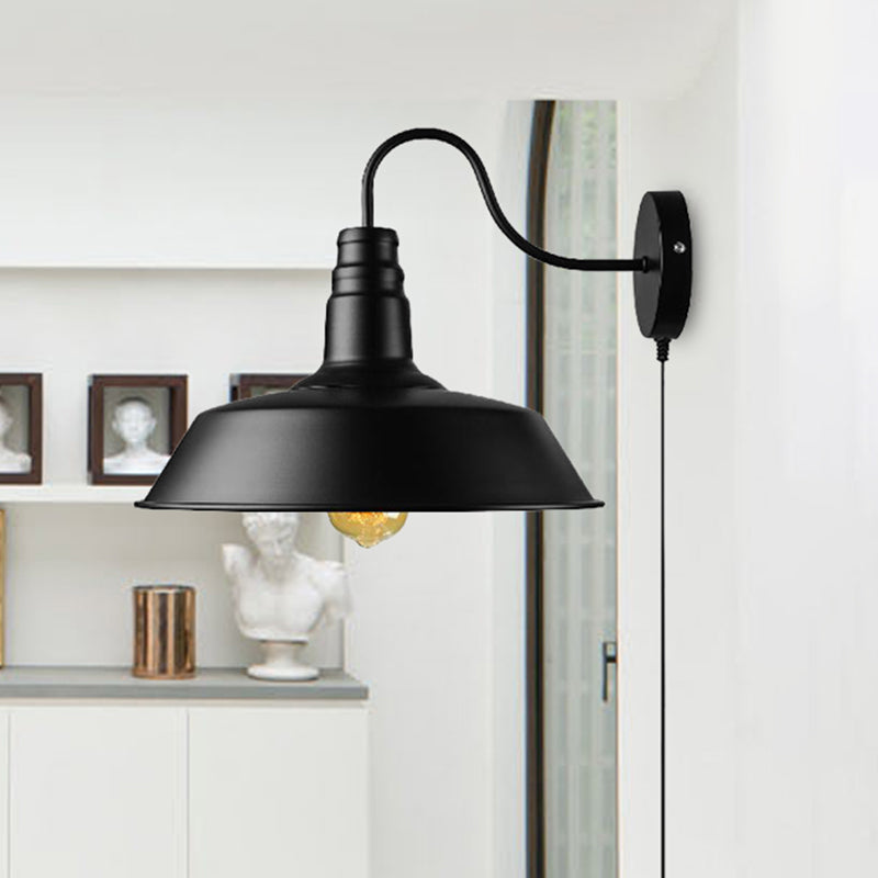 Vivolux | 1 Kopf Scheunen Wandleuchte Retro-Stil Schwarz-Finish Metall Wandlampe mit Stecker-Kabel für Esszimmer