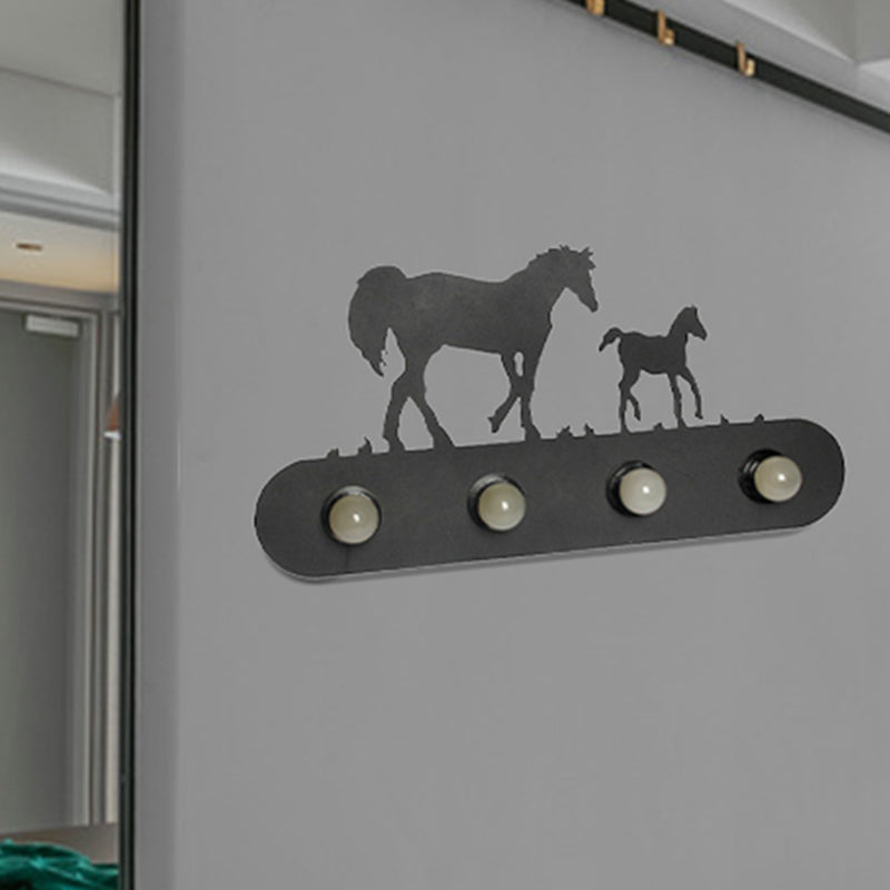 Vivolux | Lodge Open Bulb Wandlamp met Elkhert/Paard/Schaap/Berg/Windmolen/Boom Ontwerp 4 Gloeilampen Metalen Wandlamp in Zwart voor Binnen
