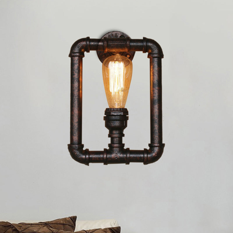Vivolux | 1 Glühbirne Rechteckige Rohr Wandleuchte Antik Stilvolles Schwarz/Rost Eisen Wandmontierte Lampe für Schlafzimmer