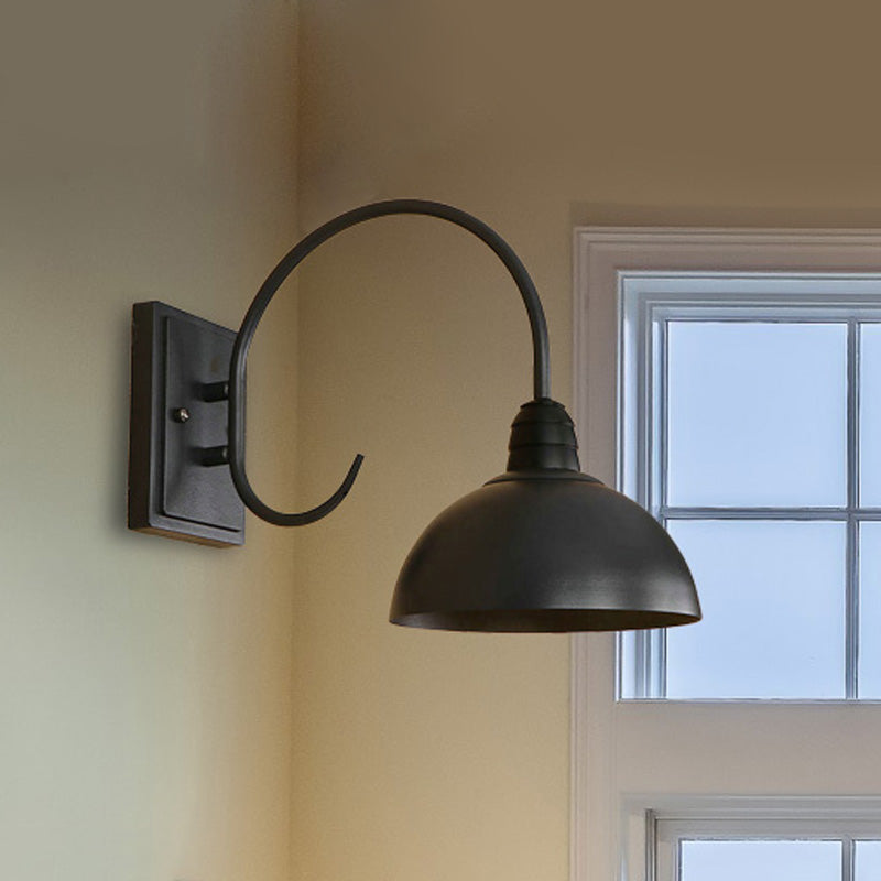 Vivolux | 1 Kopf Wand Sconce Retro Kuppelschirm Metall Sconce Lichtfixture mit gebogenem Arm in Schwarz