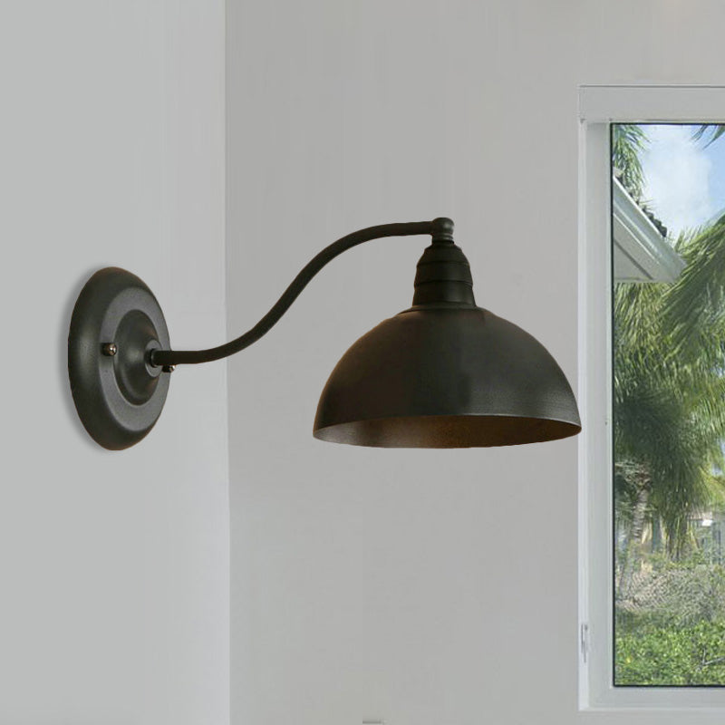 Vivolux | 1 Kopf Wand Sconce Retro Kuppelschirm Metall Sconce Lichtfixture mit gebogenem Arm in Schwarz