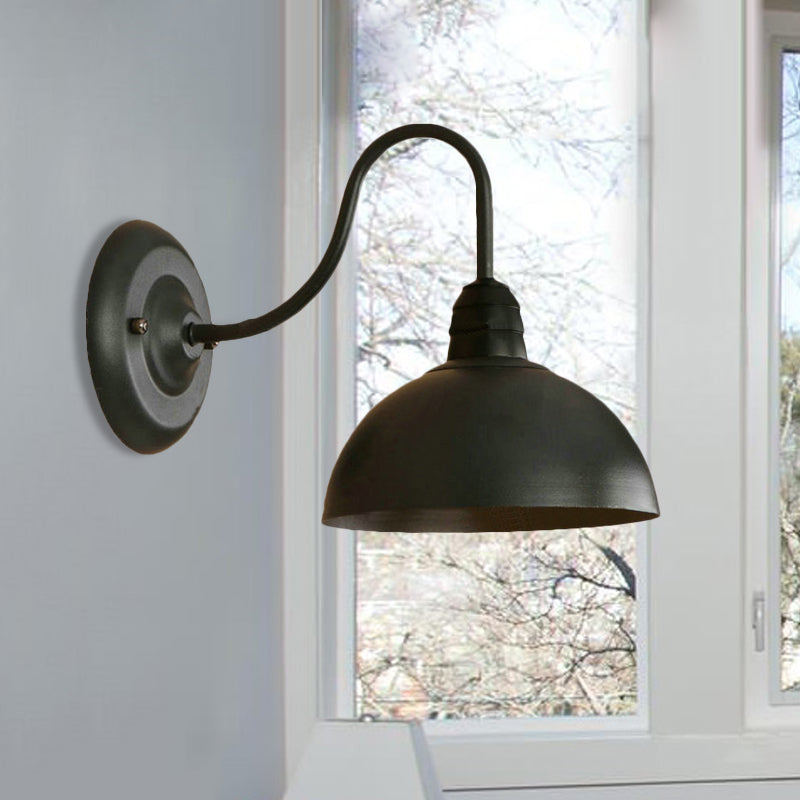 Vivolux | 1 Kopf Wand Sconce Retro Kuppelschirm Metall Sconce Lichtfixture mit gebogenem Arm in Schwarz