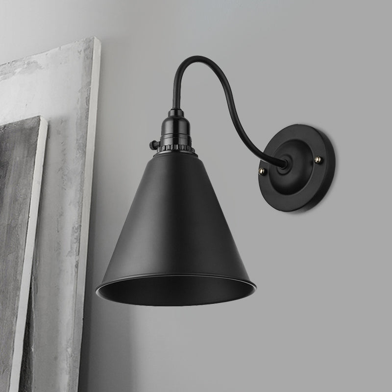 Vivolux | 1 Kopf Gooseneck Wandbeleuchtung mit konischer Schirm Industrielles schwarzes Metall Wandleuchte für das Esszimmer