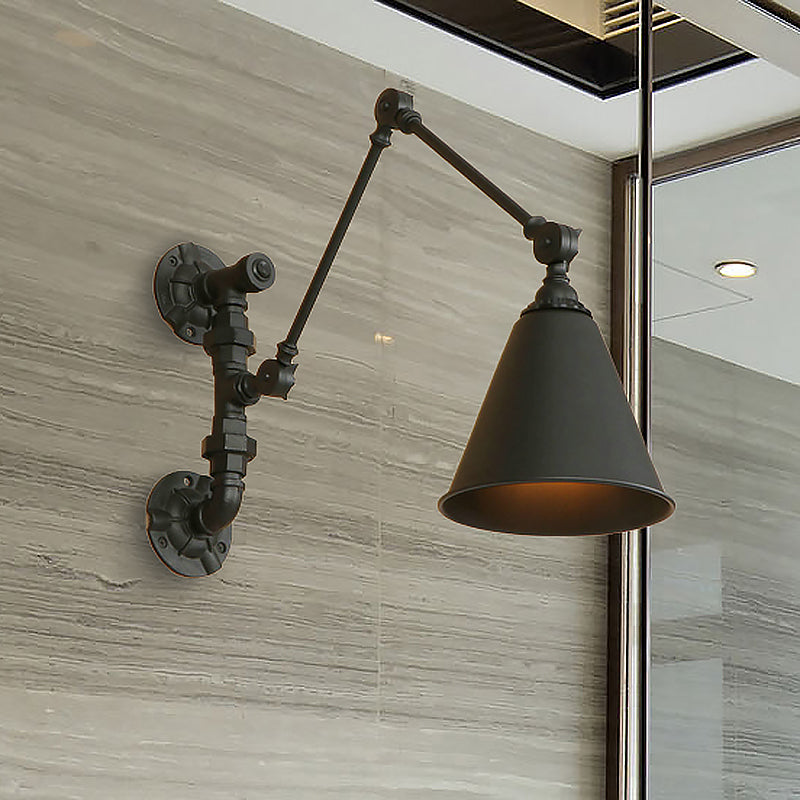 Vivolux | 1 Glühbirne Schwenkarm Wandlampe Beleuchtung Industrie Schwarz Metall Wandmontage Licht mit Kegelshade