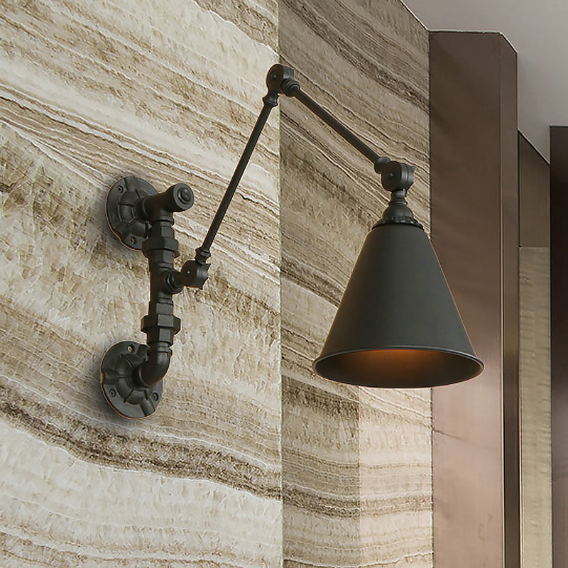 Vivolux | 1 Glühbirne Schwenkarm Wandlampe Beleuchtung Industrie Schwarz Metall Wandmontage Licht mit Kegelshade