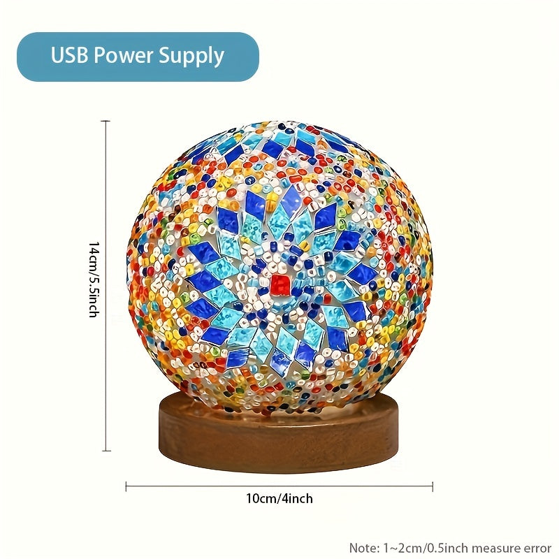 Vivolux | Mosaikglasballen-Tischlampe mit Holzfuß - Türkisch marokkanisch inspiriert