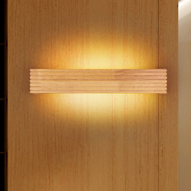 Vivolux | Gestreepte slaapkamer wandlamp hedendaags houten 14"/18"/21.5" breed 1-kops beige LED op en neer lichtarmatuur in warm/wit licht