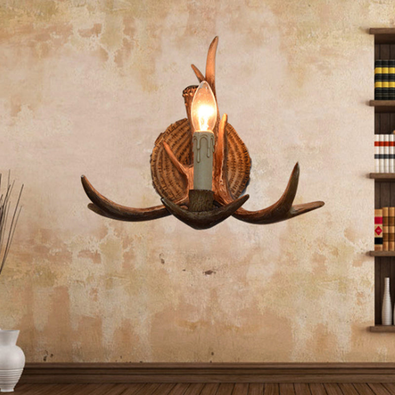 Vivolux | Resin Kandelaar Wandlamp met Hertenhoorns Deco 1 Hoofd Rustieke Wandverlichting in Bruin voor Cottage