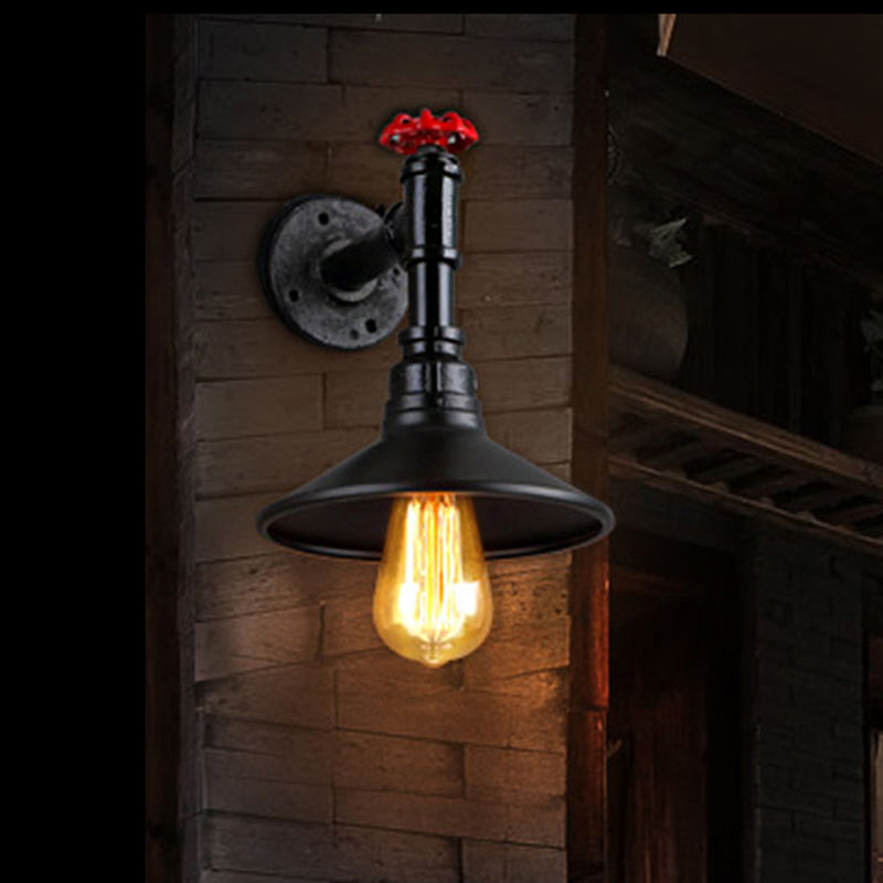 Vivolux | 1 Kopf Metall Wandmontage Licht Vintage Industriell Schwarz Kegelschirm Esszimmer Wandbeleuchtung mit Rohrleitungen