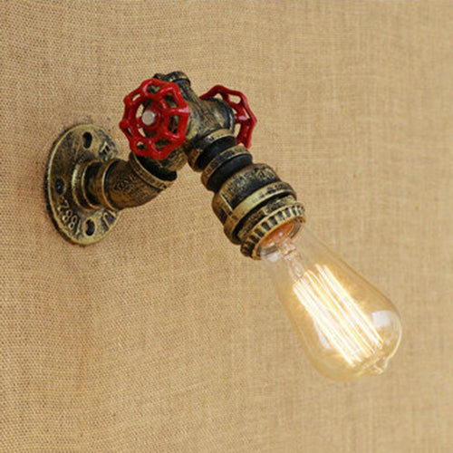Vivolux | 1 Kopf Offene Glühbirne Wandlampe Rustikal Stilvoll Bronze/Antike Messing Metall Wandlicht mit Roten Ventildekoration