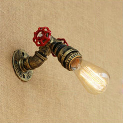Vivolux | 1 Kopf Offene Glühbirne Wandlampe Rustikal Stilvoll Bronze/Antike Messing Metall Wandlicht mit Roten Ventildekoration
