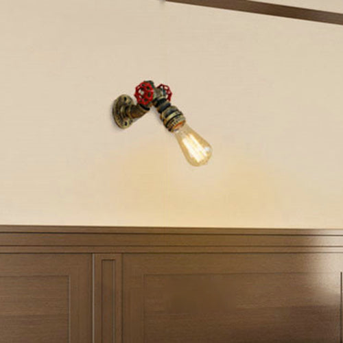 Vivolux | 1 Kopf Offene Glühbirne Wandlampe Rustikal Stilvoll Bronze/Antike Messing Metall Wandlicht mit Roten Ventildekoration