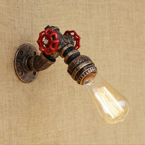 Vivolux | 1 Kopf Offene Glühbirne Wandlampe Rustikal Stilvoll Bronze/Antike Messing Metall Wandlicht mit Roten Ventildekoration
