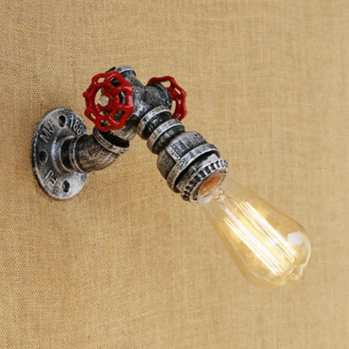 Vivolux | 1 Kopf Offene Glühbirne Wandlampe Rustikal Stilvoll Bronze/Antike Messing Metall Wandlicht mit Roten Ventildekoration