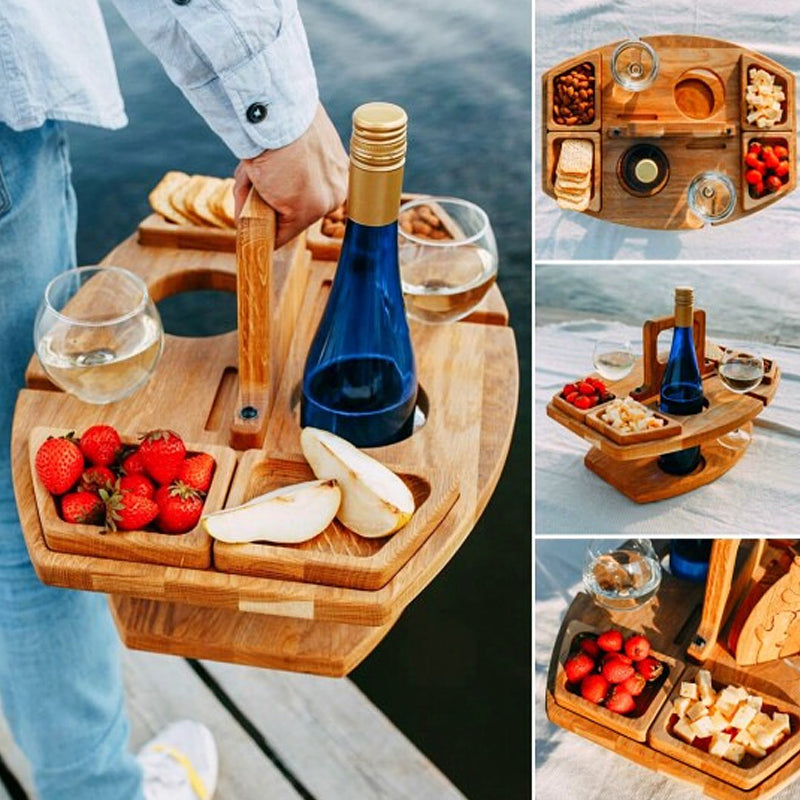 Vivolux | Tragbarer Holz Picknick Wein Tisch