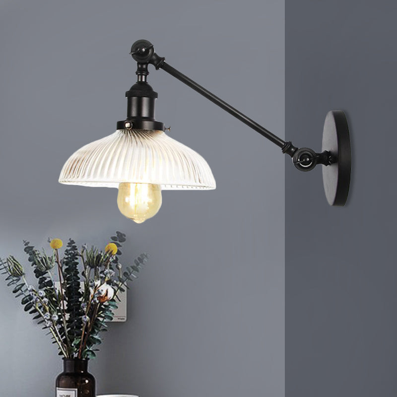 Vivolux | Schwarz/Bronze/Messing 1 Licht Wandmontierte Leuchte Vintage Klare Gerippte Glas Kuppelleuchte, 8"/12" L Arm