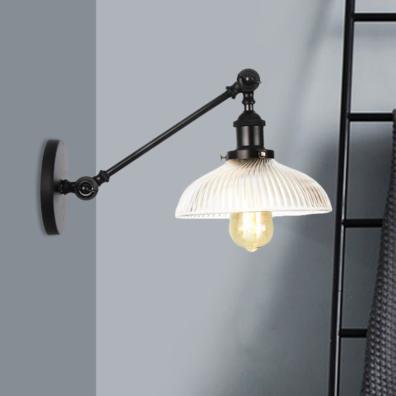 Vivolux | Schwarz/Bronze/Messing 1 Licht Wandmontierte Leuchte Vintage Klare Gerippte Glas Kuppelleuchte, 8"/12" L Arm
