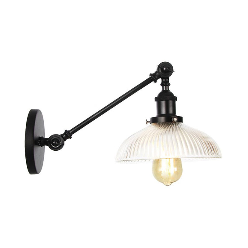 Vivolux | Schwarz/Bronze/Messing 1 Licht Wandmontierte Leuchte Vintage Klare Gerippte Glas Kuppelleuchte, 8"/12" L Arm
