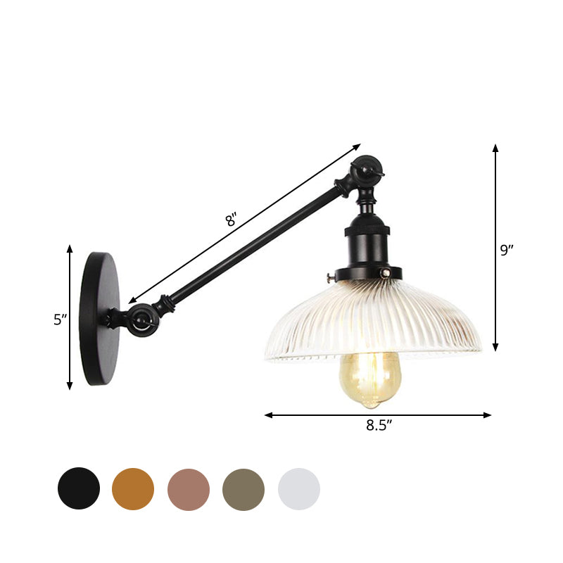 Vivolux | Schwarz/Bronze/Messing 1 Licht Wandmontierte Leuchte Vintage Klare Gerippte Glas Kuppelleuchte, 8"/12" L Arm