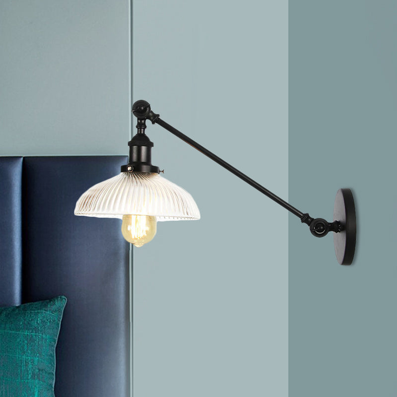 Vivolux | Schwarz/Bronze/Messing 1 Licht Wandmontierte Leuchte Vintage Klare Gerippte Glas Kuppelleuchte, 8"/12" L Arm