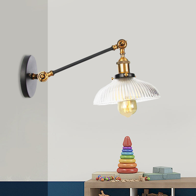 Vivolux | Schwarz/Bronze/Messing 1 Licht Wandmontierte Leuchte Vintage Klare Gerippte Glas Kuppelleuchte, 8"/12" L Arm
