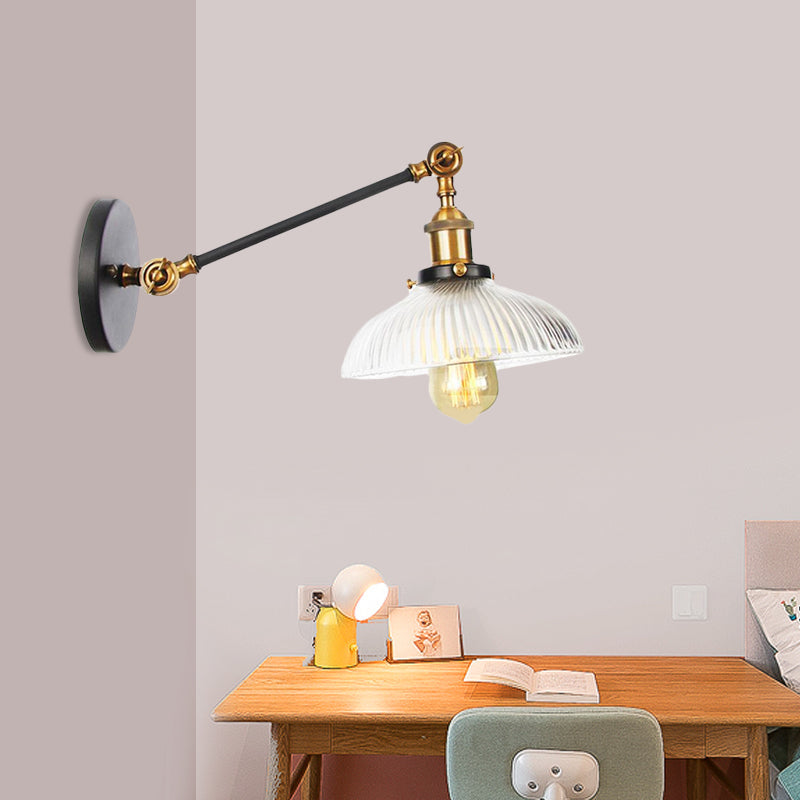 Vivolux | Schwarz/Bronze/Messing 1 Licht Wandmontierte Leuchte Vintage Klare Gerippte Glas Kuppelleuchte, 8"/12" L Arm