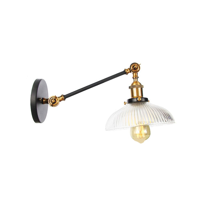 Vivolux | Schwarz/Bronze/Messing 1 Licht Wandmontierte Leuchte Vintage Klare Gerippte Glas Kuppelleuchte, 8"/12" L Arm